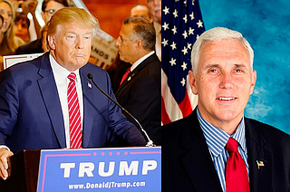 Donald Trump (left) and Mike Pence (right) are targeting the rights of women in the 2016 election. They vow to stack the courts with anti-abortion justices who could make Personhood a reality—endangering in vitro fertilization, the birth-control bill and any abortion to save the life of the mother. File photos