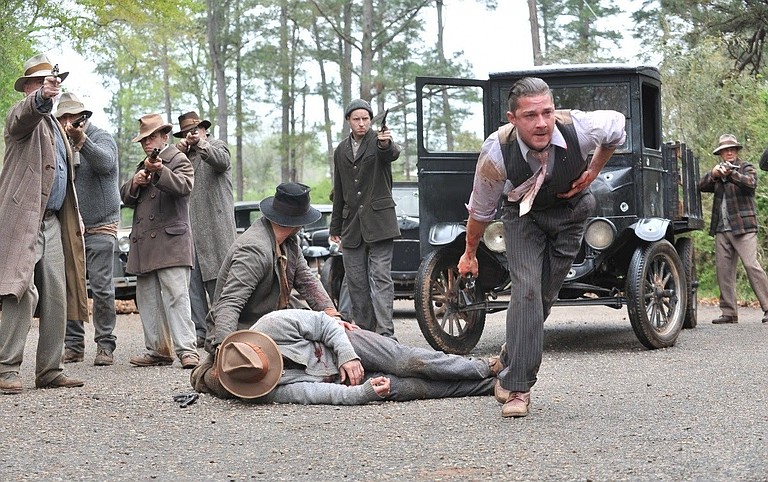 Shia LeBeouf, who plays moonshiner Jack Bondurant (foreground), is part of an all-star cast in &#x0022;Lawless,&#x0022; a film with a loose Mississippi connection.
