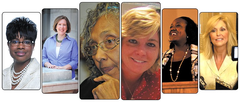 Among the women in Mississippi politics are (above, left to right):  state Rep. Adrienne Wooten, activist Atlee Breland, Rep. Alyce Clark, activist Cristen Hemmins, former Greenville Mayor Heather McTeer and state Treasurer Lynn Fitch.
