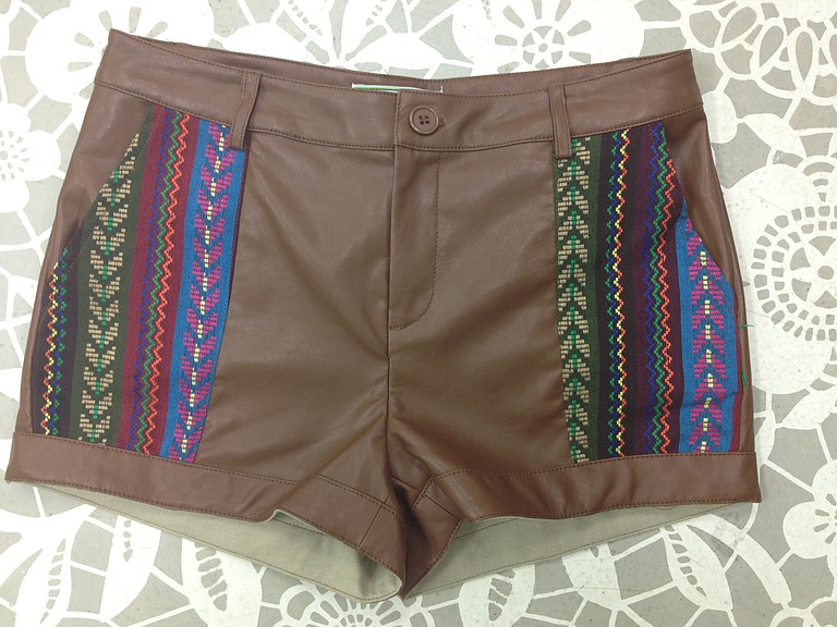 Leather shorts with tribal detail, Paperdoll Boutique, $36.95