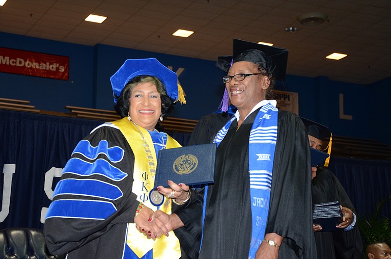 Ethel Williams Singleton (right) with Jackson State University President Carolyn W. Meyers, Ph.D. (left)
