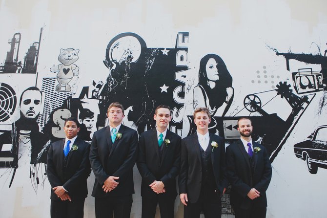 In the past, groomsmen and the best man were chosen based on their skill with a weapon. Pictured from left to right are David Williams, Creighton Nelms, best man Chris Awwad, groom Brian Mitchell and Andrew Olinger, from Mitchell’s wedding in May.