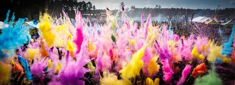 At the end of the race, participants gather for one final epic burst of color.