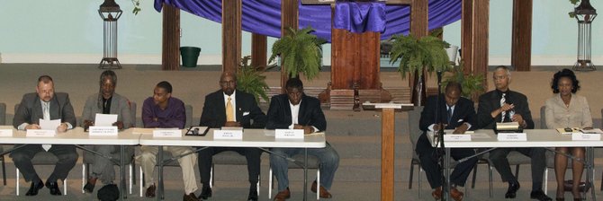 Eight candidates and one campaign manager took the stage in the first mayoral forum of the 2013 election season Saturday.