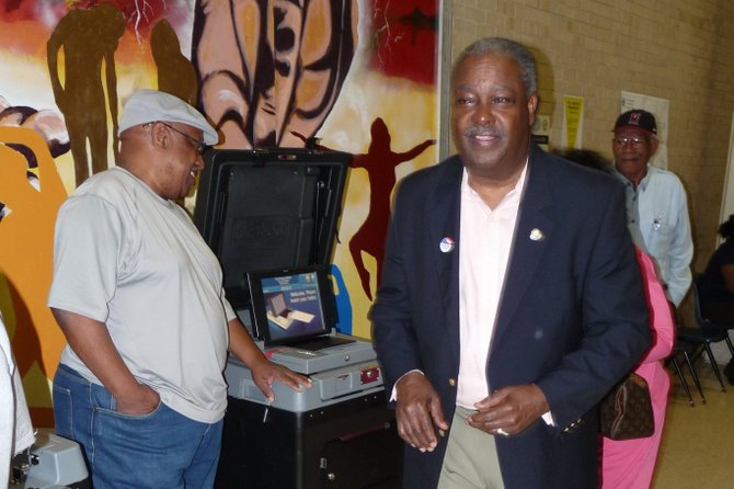 Incumbent Mayor Harvey Johnson Jr. cast his primary vote Tuesday  morning at Callaway High School.