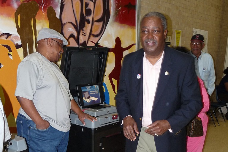 Incumbent Mayor Harvey Johnson Jr. cast his primary vote Tuesday  morning at Callaway High School.