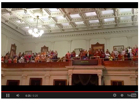 Gallery of Texas Senate chamber cheers and claps for 15 minutes.