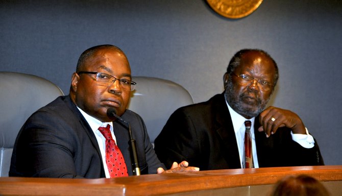 Al Hunter and Dr. Robert Walker, left to right, became interim board members this morning at the Hinds County Board of Supervisors meeting.