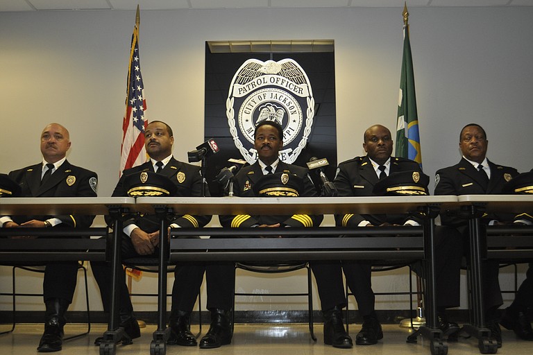 Chief Lindsey Horton (center) and his new command staff.