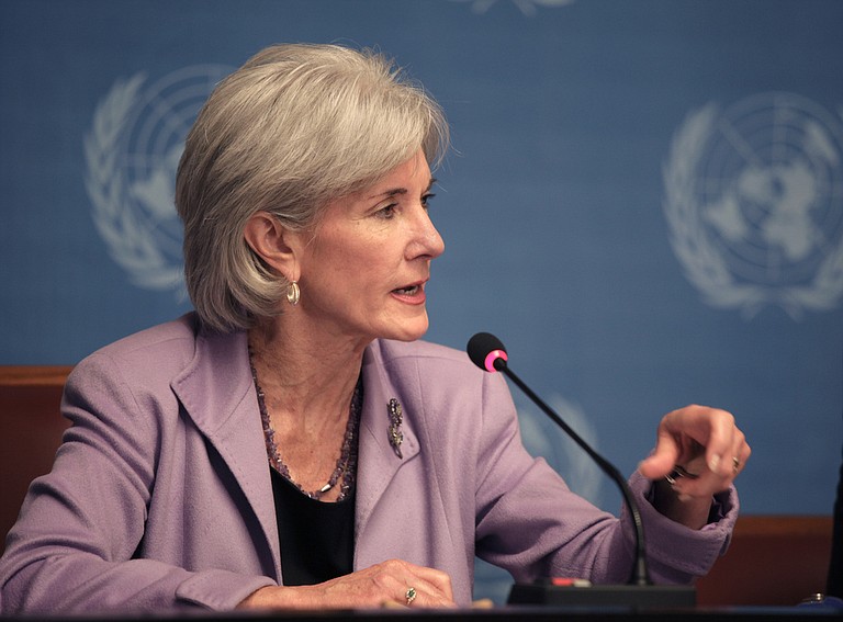 While experts such as Health and Human Services Secretary Kathleen Sebelius (pictured) say premiums vary across the states and even within states, the analysis pegged the national average for an individual at $328 a month for a midlevel policy called a silver plan, before subsidies are factored in.
