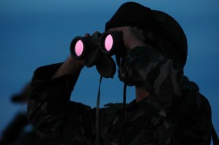 A National Guardsman looks out over the U.S.-Mexico border, where reports indicate that people arrested by border-patrol agents are subjected to cruel treatment.