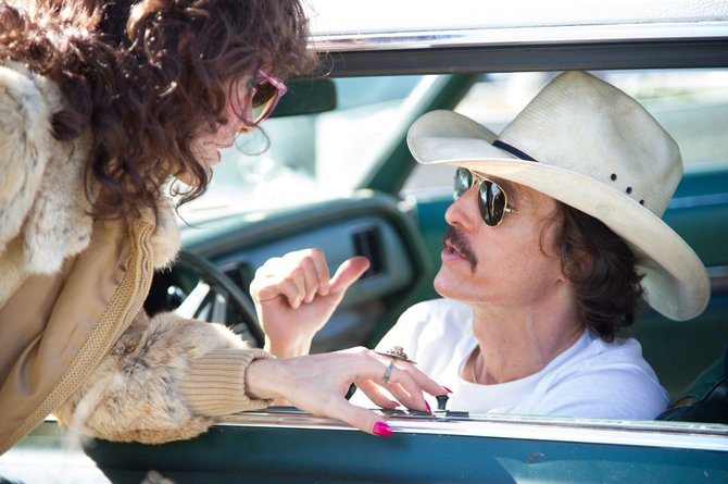 Jared Leto (left) and Matthew McConaughey deliver Oscar-worthy performances as people living with AIDS in the ’80s in “Dallas Buyers Club.”