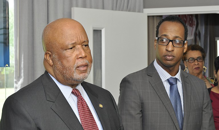 This morning, Rep. Bennie Thompson (left) officially endorsed Ward 2 Councilman and City Council President Melvin Priester Jr. (right) at a press conference at Priester's law office in north Jackson.