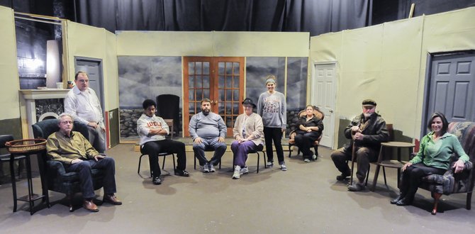 (From left) Dwight Turner, Jordon Hillhouse, Hilton Smith, Tom Lestrade, Charli Bardwell, Heather Barnes, Gina Winstead, Michael Gibbs and Debbi Ethredge star in Black Rose Theatre’s upcoming production of “And Then There Were None.”