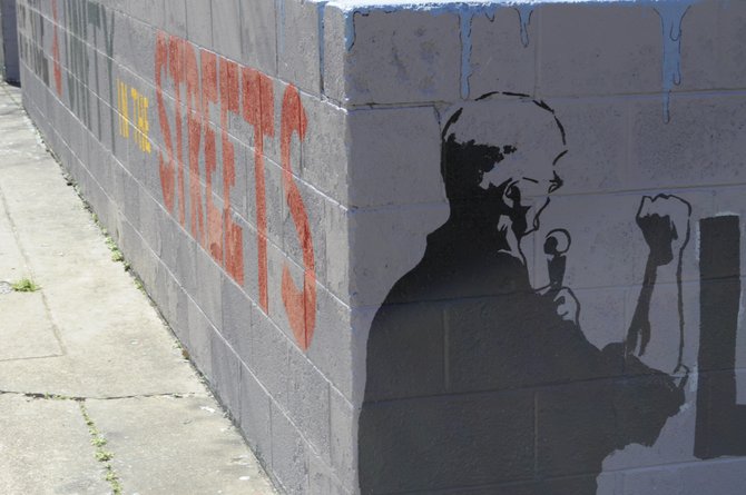 A now-removed mural honoring late Mayor Chokwe Lumumba. 