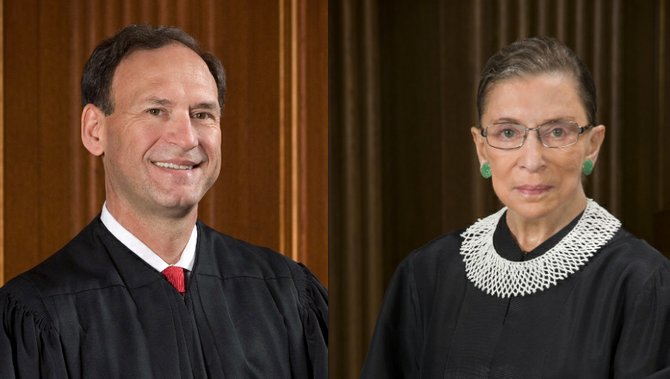 Justices Samuel Alito (left) and Ruth Bader Ginsburg