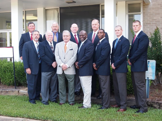 Members of the Mississippi Law Enforcement Officers Training Academy include (front row, left to right) Mike Adcox, Ray Prouty, Joe Jackson, Thomas Tuggle, Brian Buckley, Patrick Wall, Neil Tadlock, (back row, left to right) Dan Rawlson, Phillip Hemphill, Ron Crew and Pat Cronin.