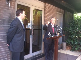 Mitch Tyner, McDaniel campaign attorney, speaks at a July 16 press conference regarding campaign plans.