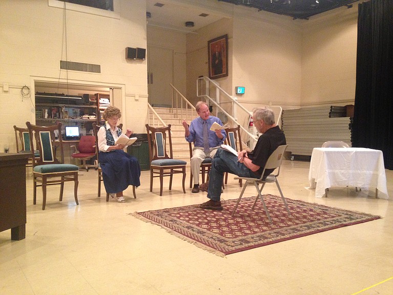 Shirley Simpson (left) and Ray McFarland (right) star in “Mrs. Mannerly.” John Maxwell (middle) directs New Stage’s newest play, on stage Sept. 9-21.