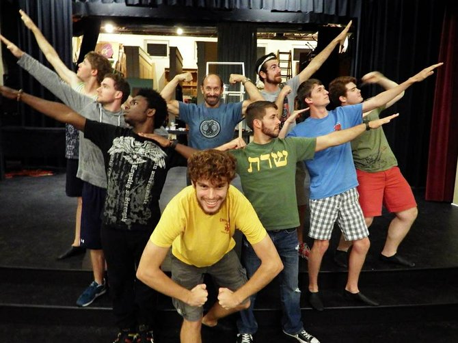 Mississippi College’s “South Pacific” cast performs “There’s Nothing Like a Dame” from “South Pacific” with singers (left to right) Sam Lovorn, William Crutcher, Hosea Griffith, Duvy Salvant, Tyler Normand, Charlie Bell, Nicholas Ford, (middle left to right) Charles Runyan and Cole Angel.
