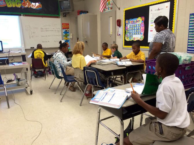 Fourth grade math teacher Adelia Weatherspoon teaches her class Common Core math at Higgins Middle School in McComb.