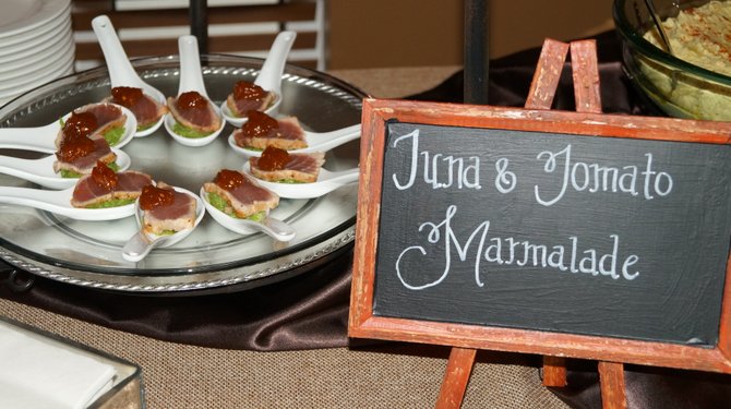 One of this year’s Farm to Table 100’s appetizers was spiced Gulf tuna with ice-crushed English peas and mint, topped with a Reyer Farms heirloom tomato marmalade.