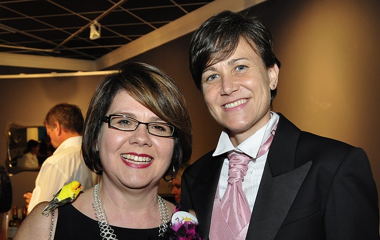 Jocelyn "Joce" Pritchett (left) and Carla Webb (right) live in Mississippi and married in Maine in 2013. This photo is from the July 2014 JFP Chick Ball, which named Pritchett a "Chick We Love."