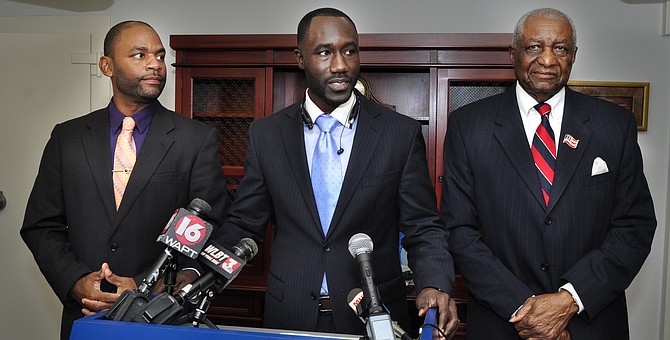 This morning, flanked by Ward 4 Councilman De'Keither Stamps (left) and Ward 5 Councilman Charles Tillman (right), Mayor Tony Yarber announced that the city would look to end the practice of asking about applicants' criminal records and to encourage public and private employers to do the same.