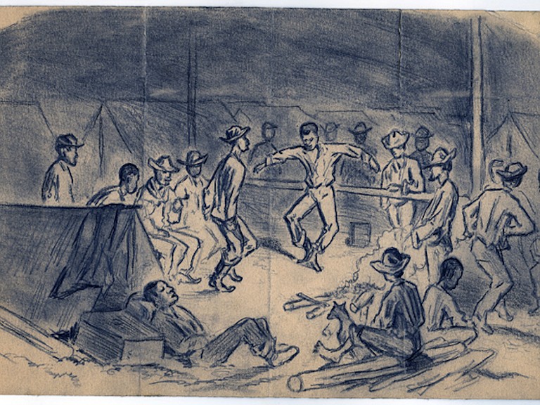 Images such as “Evening Amusement of the Coloured Servants and Contrabands During the Seige of Petersburg” by Joseph Becker are on display in the Mississippi Museum of Art’s “Civil War Drawings from the Becker Collection” from Jan. 31 through April 19.