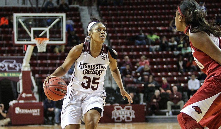 Mississippi State University women’s basketball player Victoria Vivians received the Gillom Trophy, an award that goes to Mississippi’s top female basketball player, on Monday, March 9. Photo courtesy MSU Athletics