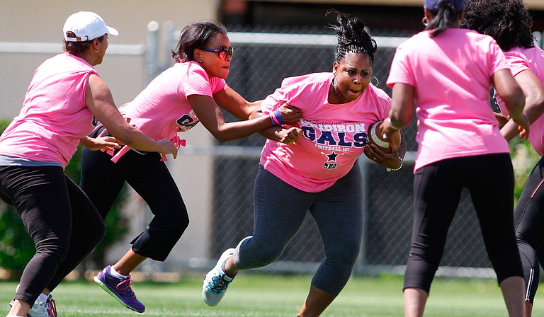The Gridiron Gals Football Clinic teaches female Jackson State University fans the ins and outs of the game. This year’s clinic is Saturday, May 16, at Veterans Memorial Stadium. Photo courtesy Jackson State University Media