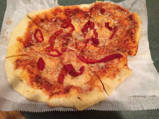 Pizza with roasted red peppers. Photo courtesy Amber Helsel