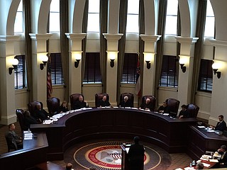 Latrice Westbrooks argues on behalf of the intervenors at the Mississippi Supreme Court on June 9.