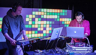 (Left to right) Bruce Bijesse and Robert Gray of Asheville, N.C., who make up electronic duo BomBassic, perform Wednesday, July 8, at Offbeat. Photo courtesy All-Star Creative Media