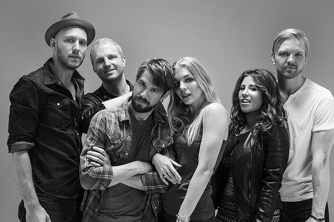 (Left to right) Mike McKee, Ian Hoelljes, Grant Emerson, Brittany Hoelljes, Elizabeth Hopkins and Eric Hoelljes of Delta Rae perform Monday, July 20, at Duling Hall. Photo courtesy Delta Rae