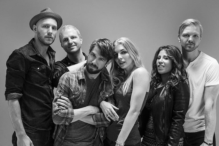 (Left to right) Mike McKee, Ian Hoelljes, Grant Emerson, Brittany Hoelljes, Elizabeth Hopkins and Eric Hoelljes of Delta Rae perform Monday, July 20, at Duling Hall. Photo courtesy Delta Rae