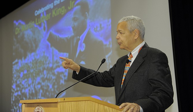 Julian Bond giving a keynote speach about being a student under Dr. Martin Luther King Jr. Photo courtesy NASA/GSFC/Pat Izzo
