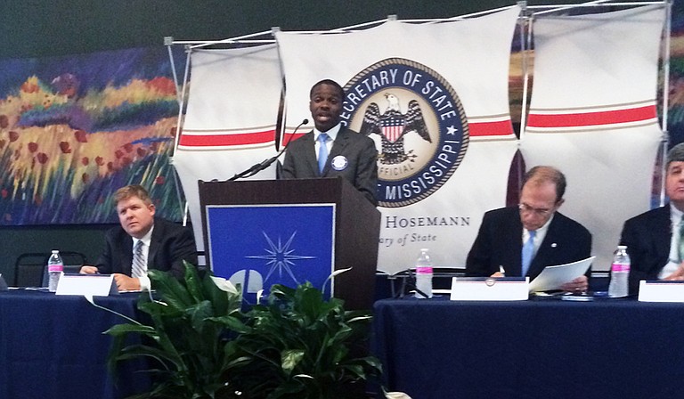 Jarrius Adams speaks at a public forum about Initiative 42. Photo courtesy Liz Allen