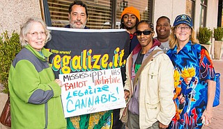 Kelly Jacobs (far right), one of the lead forces on Initiative 48 to legalize smoking and growing pot in Mississippi, fears organizers could miss the mark to put it on the 2016 ballot. Also pictured, from left to right, are: Susan Watkins, David Lions, Jamarcus Manning, Kassa Whitley and Shannon Smothers-Wansley. Photo courtesy Kelly Jacobs/File Photo