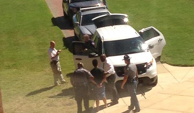 Police arrested a man Thursday who they say threatened to commit suicide and hurt others on the campus of Mississippi State University. However, authorities did not recover a gun nor were there any reports of shots fired. Photo courtesy Twitter/@trevorLBS