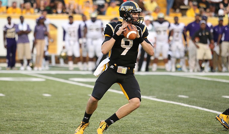 University of Southern Mississippi quarterback Nick Mullens could either help or hinder his team this season, which will affect his Conerly Trophy standings. Photo courtesy USM Athletics