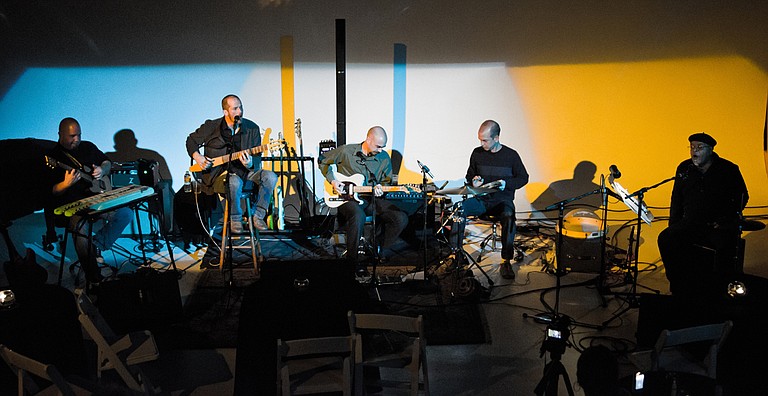 (From second left to right) Joey Plunkett, Vince Johnston, Ky Johnston and Adib Sabir of Paperclip Scientists perform with guest musician Daniel Karlish (first left). Photo courtesy Valerie Crancer