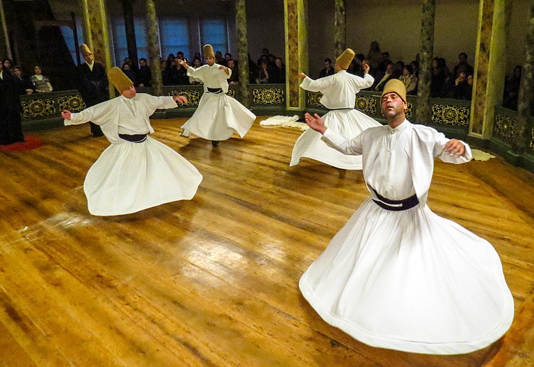 The Whirling Dervishes of Rumi, a Sufi Muslim order from Konya, Turkey, perform Wednesday, Sept. 23, at Thalia Mara Hall. Photo courtesy The Dialog Institute
