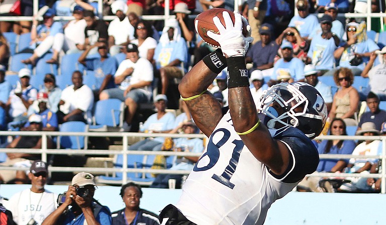 Despite good showings from players such as wide receiver Daniel Williams (pictured) on the offense, Jackson State University has had a tough run in its first three games of the season. Photo courtesy Charles A Smith