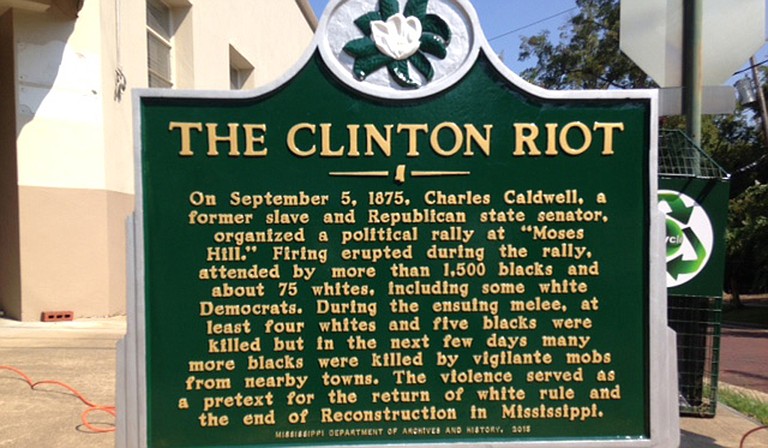 The City of Clinton is acknowledging a bloody race massacre from its past with this historic marker. Photo courtesy Missy Jones