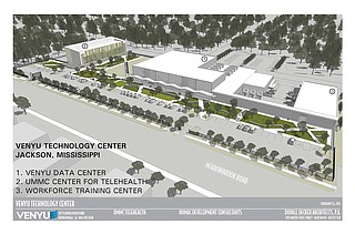 The lot where the old McRae’s building stands on Meadowbrook is set to house a new data center and the UMMC Telehealth Center, but the project needs state historic tax-credit funds in order to proceed on schedule. Photo courtesy Duvall Decker Architects