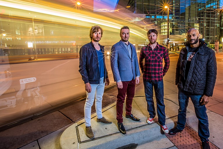 (Left to right) Simon Allen, Eddie Roberts, Joe Tatton and Pete Shand of British funk band The New Mastersounds Photo courtesy Eddie Roberts