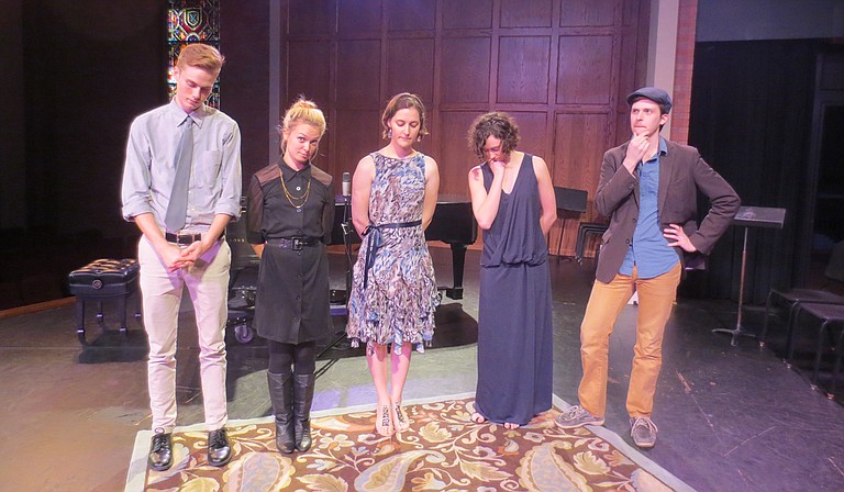 (Left to right) Trailand Eltzroth, Ellen Wise, Rachael McCartney, Libby Roberts and Wil Murphy presented works at Belhaven University’s Student Composer Concert last year, and many return for this year’s installment on Nov. 10. Photo courtesy Andrew Sauerwein