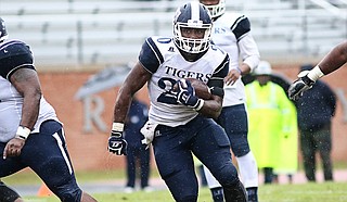 The Jackson State University Tigers are currently in third place in the SWAC East, with Alcorn State University and Alabama State University ahead of them (pictured is JSU running back Robert Johnson). Photo courtesy JSU Athletics