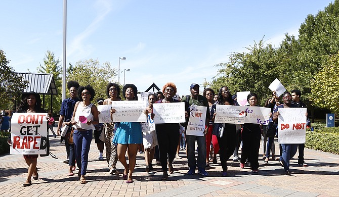 Students rally on Gibbs-Green Memorial Plaza Oct. 16, to bring awareness to sexual violence on the Jackson State campus.